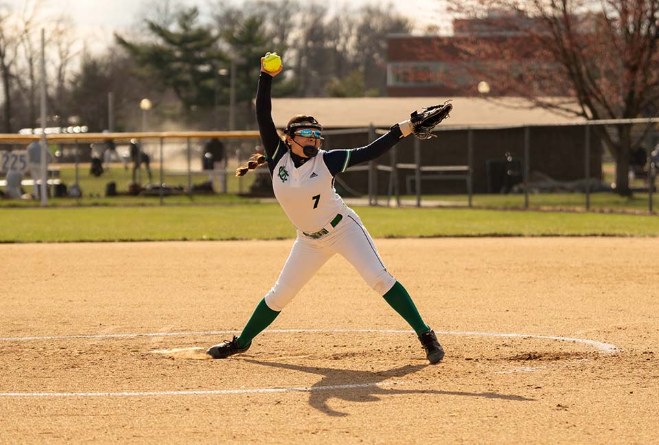 Summer Ramirez on the mound getting ready to throw a pitch.